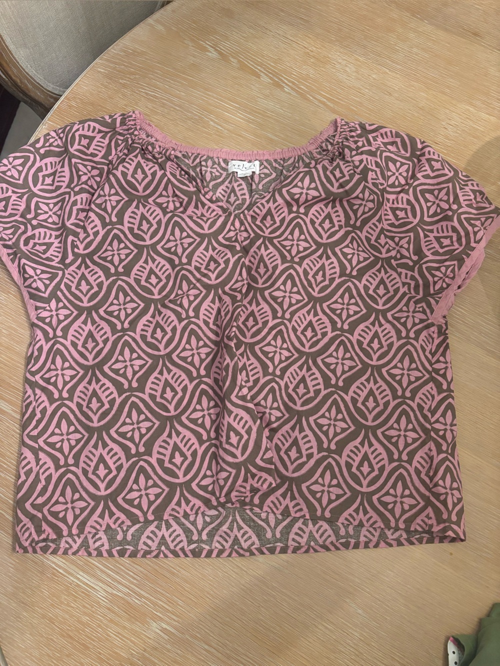 Velvet by Graham & Spencer Pink and Brown Printed Shirt - M